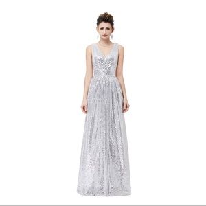 Floor length silver sequin dress